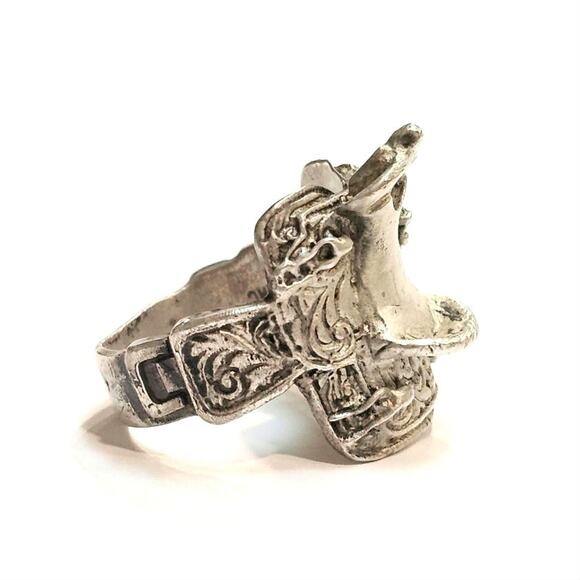 Vintage Mens Western Saddle Ring, Sterling Silver Size 11 - Picture 3 of 5
